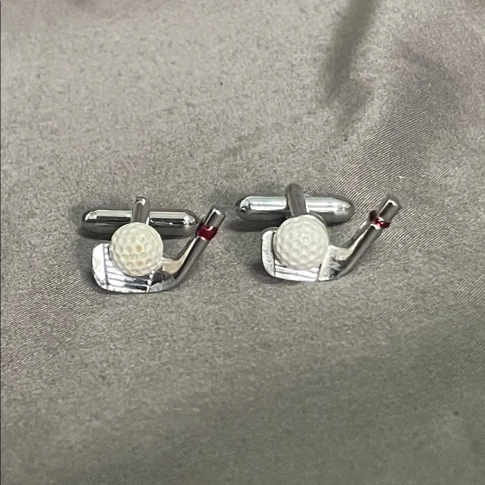 Golf Cuff Links, Geoffrey Beene, Silver Toned, Unique, 70s,
